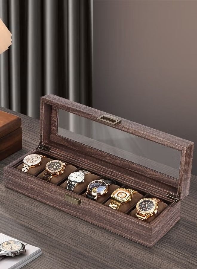 BaytEasy Premium Wooden 6-Compartment Watch Box, Detachable, Elegant Glass-Lid Display Case, The Perfect Gift Organizer for Watches, Jewelry and Accessories (39*12*9 cm). - Image 2